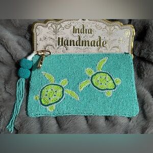 NWT Beaded Sea Turtles Bag Cosmetic Wallet Travel Clutch Bag BEAUTIFUL